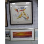 D.S. Hook (Deborah), Turbulence, fish study, watercolour, signed lower left, details verso, 34 x