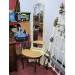 A Cream Cheval Mirror, kidney shaped stool. (2)