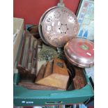 Hardwood Boxes, letter racks, XIX Century copper warming pan, etc:- One Box