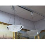 Two Art Deco Style Frosted Glass Ceiling Lights, 35cm diameter.
