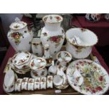 Royal Albert 'Old Country Roses' Vases, jardiniere, candlestick, napkin rings, trinkets and a