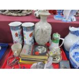 XIX Century Overlaid Glass Vase, coinage, watches, books, etc:- One Tray