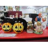 Lorna Bailey Two Piece Condiment Set, each as a black cat surmounting a melon, limited edition of