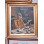 XX Century School, Study of an Elderly Gentleman Studying Papers, oil on board, 52.5 x 45cm.