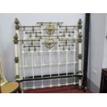 A XIX Century White Painted and Brass Double Bed Ends, with side irons.