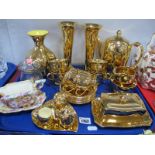 Royal Winton Gold Coloured Coffee Service, of fifteen pieces, pair vases, condiment set, butter