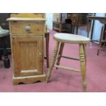 An Early XX Century Pine Pot Cupboard, with low shaped back, 35cm wide, Boston style stool, on