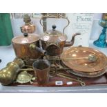 Arts & Crafts Copper Spirit Kettle, Forward electric copper pan, Linton bowl, etc:- One Tray