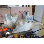 Three Nao Cat Figures, kitten with Ball of Wool, kittens in box and lying cat (2 boxed). (3)