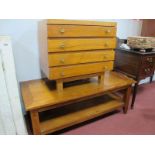 Small Chest of Four Drawers, 70cm wide; coffee table with undershelf.