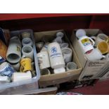 A Large Quantity of Pottery Tankards, many with brewers logo:- Thee Boxes