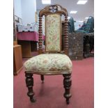 Oak Prayer Chair, with pierced quatrefoil cresting, bobbin side supports on carved bulbous legs,
