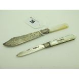 A Hallmarked Silver and Mother of Pearl Folding Fruit Knife, WN, Sheffield 1896, together with a