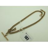 A 9ct Gold Curb Link Double Albert Chain, to swivel style and bolt ring clasps, suspending T-bar,