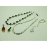 A Malachite Set Necklace, of uniform design, stamped "925 TA-15(?) Mexico; a woven necklace,