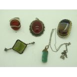 A Small Collection of Haradstone Inset Jewellery, including; rectangular inset bar brooch,
