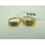 An 18ct Gold Victorian Style Dress Ring, with graduated inset highlights, within boat shape setting,
