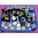 A Selection of Modern Rectangular Glass Brooches and Pendants, including boxes:- One Tray
