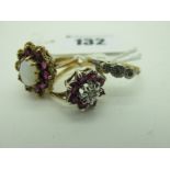 A 9ct Gold Opal and Garnet Cluster Dress Ring, oval claw set to the centre, (finger size L);