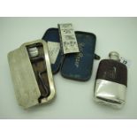 A Walker & Hall Hallmarked Silver and Glass Hip Flask, Sheffield 1912, the removable base cup