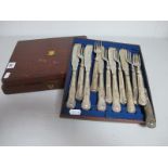 A Matched Set of Six Victorian Hallmarked Silver Fish Knives and Forks, knives HH, Sheffield 1859,