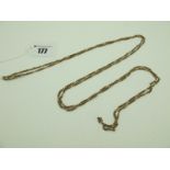 A Fancy Link Guard Chain, stamped "9c", to swivel style clasp, overall length 143cm.