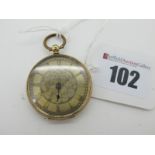 A Decorative Ladies Openface Fob Watch, to foliate engraved dial, with faded Roman numerals (missing