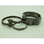 A Victorian Bangle, of crossover design to the front; a Chester hallmarked silver bangle of belt