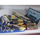A Mixed Lot of Assorted Plated Cutlery, including cased dessert set, knives, teaspoons, etc:- One