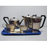 An Art Deco Five Piece Plated Tea Set, initialled "KH", with presentation note dated 1938:- One Tray