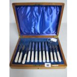 A Matched Set of Six Hallmarked Silver and Mother of Pearl Handled Dessert Knives and Forks, BBS