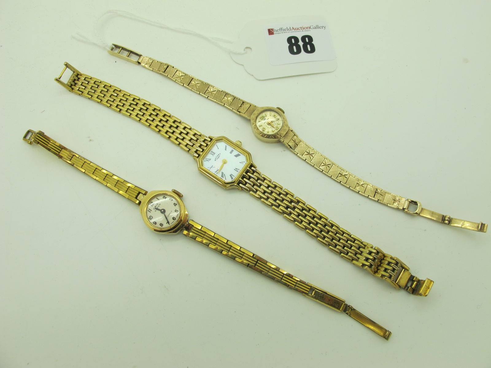 A Vintage 9ct Gold Cased Ladies Perona Wristwatch, to integral textured tapering bracelet with 9ct