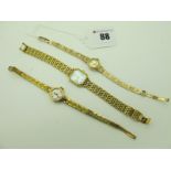 A Vintage 9ct Gold Cased Ladies Perona Wristwatch, to integral textured tapering bracelet with 9ct