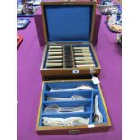 A c.Early XX Century Compact Six Setting Canteen of Plated Cutlery, the fitted case with base drawer