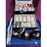A Large Jewellery Watch Box, containing modern ladies wristwatches, including Next, Ice, Sekonda,