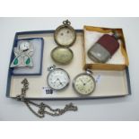 Smiths Openface Pocketwatches, small hip flask, miniature clock, etc.