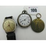 A Vintage Elco Calendar Gent's Wristwatch, together with an openface fob watch and a 1914-1919 war