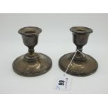 A Pair of Hallmarked Silver Dwarf Candlesticks, SB&S Ltd, Birmingham 1929, each with ribbon and reed