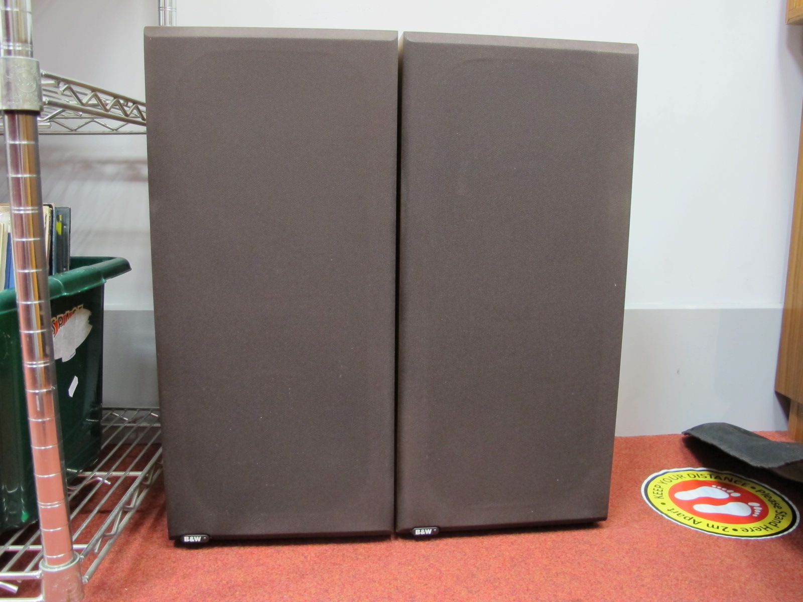 A Pair of B&W (Bowers and Wilkins) Speakers, measuring 58cm high, 26cm wide, 30cm deep, untested