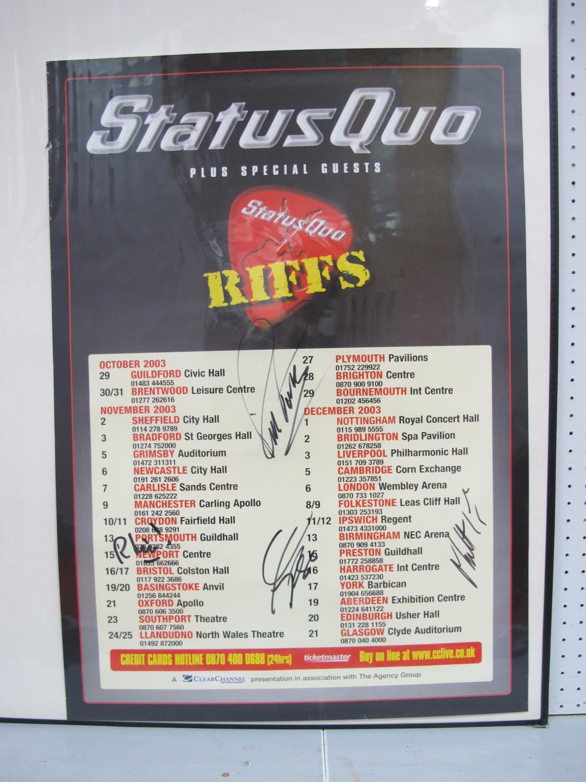 Two Original Signed Status Quo Tour Posters, Sheffield City Hall 2nd November 2003, signatures