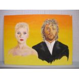 A Painting on Board Depicting Annie Lennox and Dave Stewart of The 1980's band The Eurythmics,