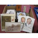 Postcards, to include Quaker Oats Smiles, King Edward Park Nottingham, sentimental; rent books,