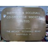 Sheffield Memorabilia - An Original Early 1900's Large Brass Sign "Sheffield and Ecclesall Co-