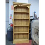 Pine Freestanding Bookcase, with stepped pediment and shaped top, 82cm wide.