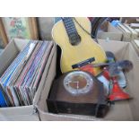 33RPM Records, Acoustic Guitar, mantel clock, fan, etc:- To Boxes
