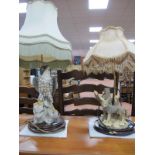 Juliana Collection Table Lamp, as wolves by branch, stamped Crosa; E. Farina table lamp as a bird of