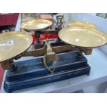 French Weighing Scales, 10 Kilo and 5 Kilo, having brass circular pans.