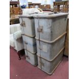 Two Hessian Covered Travel Trunks.