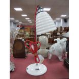 An Original B.T.C Desk Lamp, white enamel base and shade, red cord feature, 45cm high.