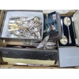 Fish Servers with Silver Ferrules, Dixons fruit servers, other cutlery, cased and loose:- One Box